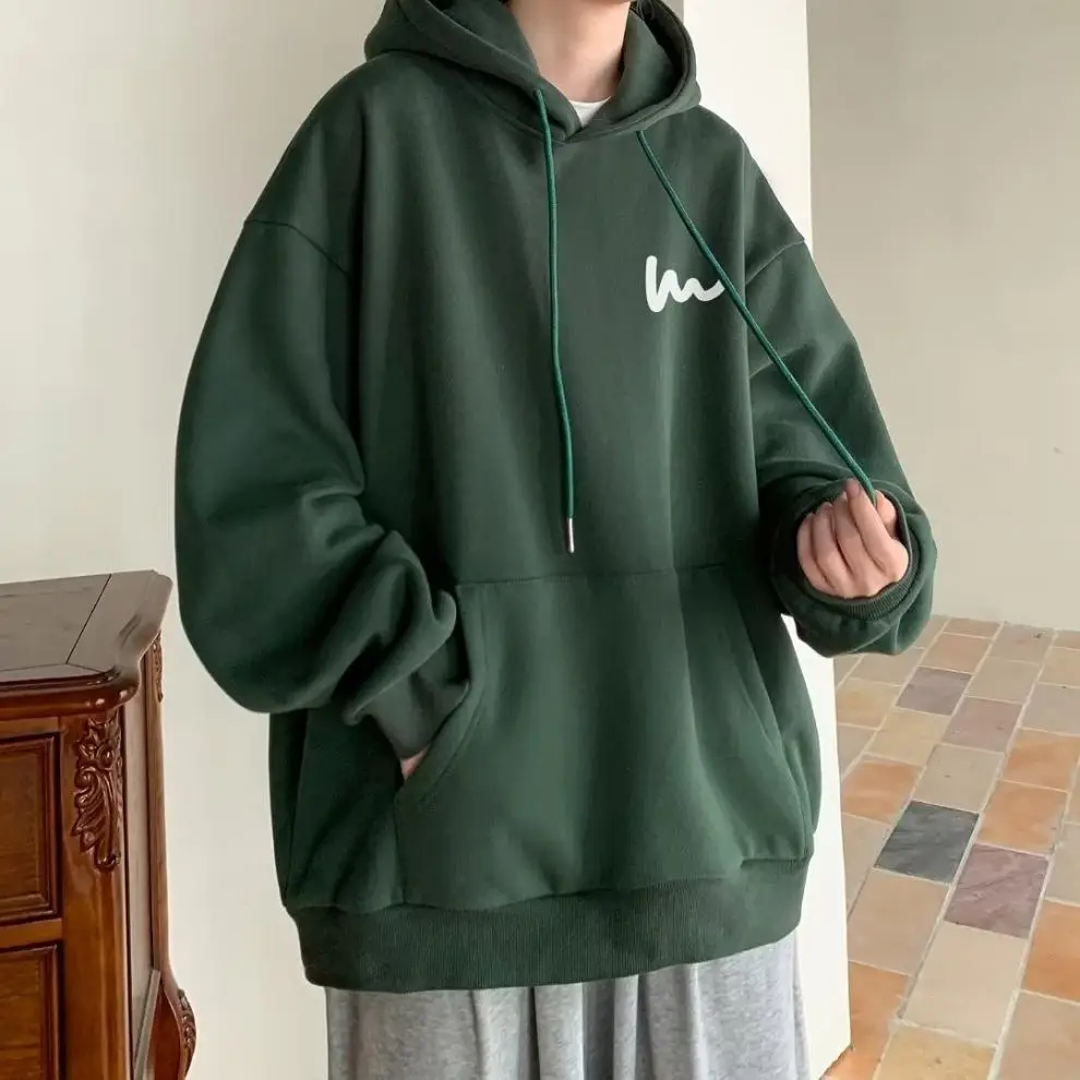 Men Heavy Hooded Sweatshirt Fleece Lined Maroon Retro Loose Oversize — feature 2