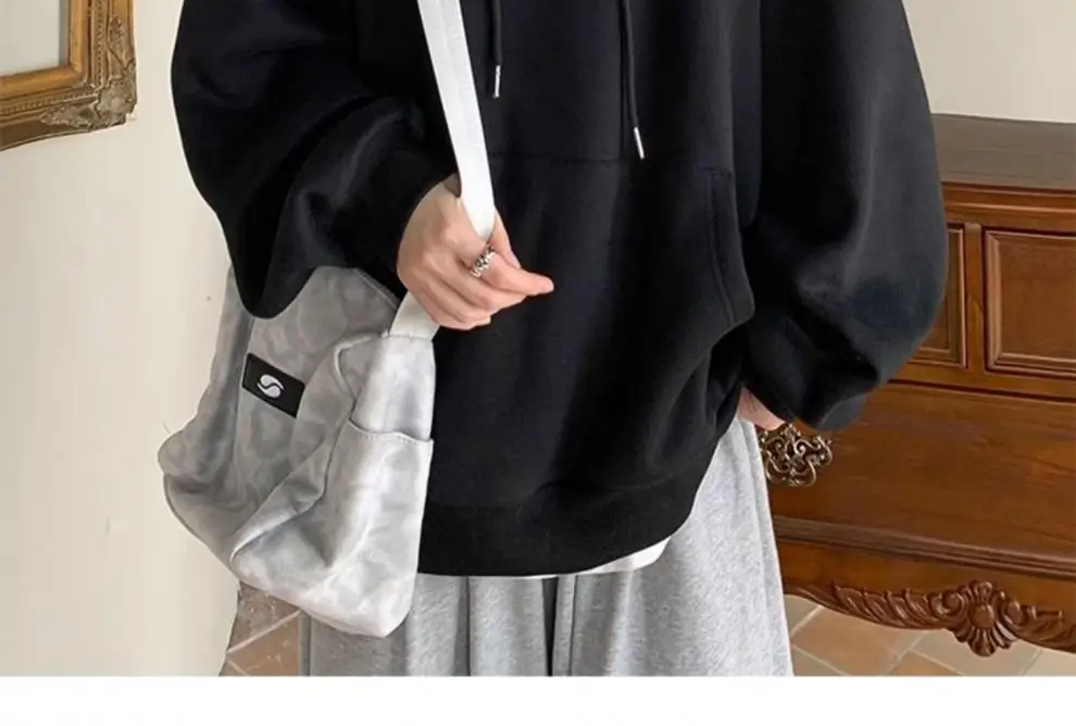 Men Heavy Hooded Sweatshirt Fleece Lined Maroon Retro Loose Oversize — feature 4