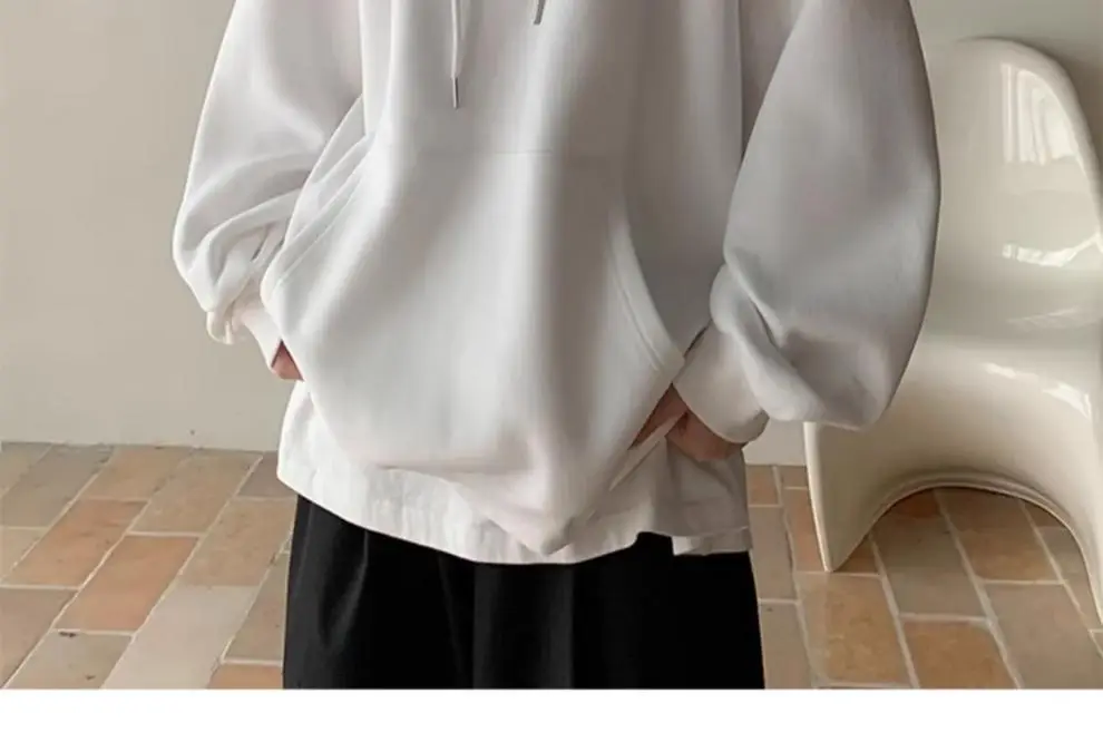 Men Heavy Hooded Sweatshirt Fleece Lined Maroon Retro Loose Oversize — feature 6