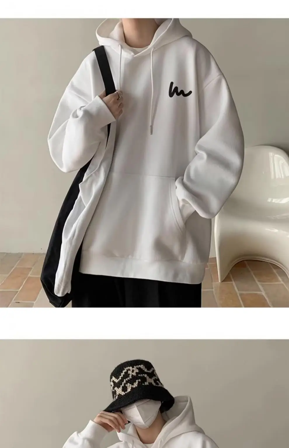 Men Heavy Hooded Sweatshirt Fleece Lined Maroon Retro Loose Oversize — feature 7