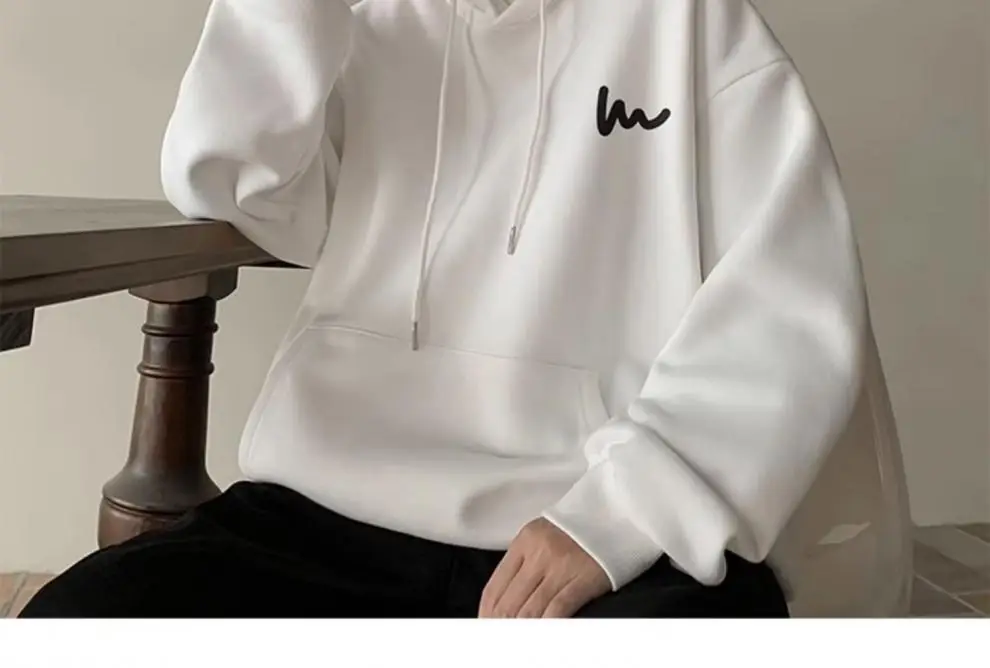Men Heavy Hooded Sweatshirt Fleece Lined Maroon Retro Loose Oversize — feature 8