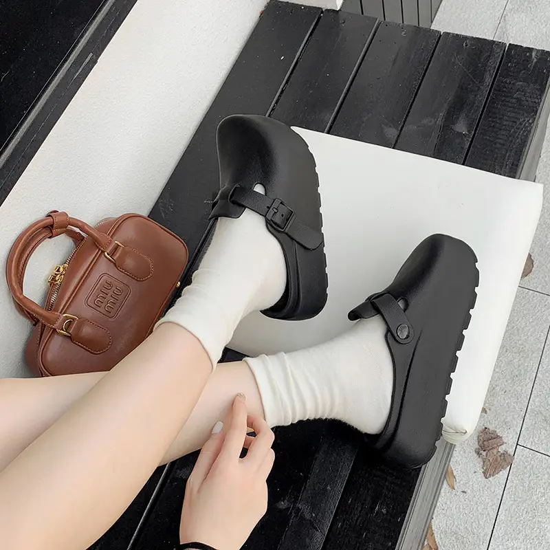 Women's Black EVA Casual Sandals with Buckle Detail