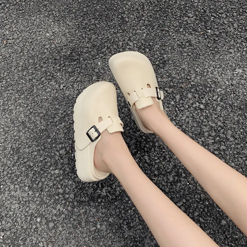 Women's Black EVA Casual Sandals with Buckle Detail