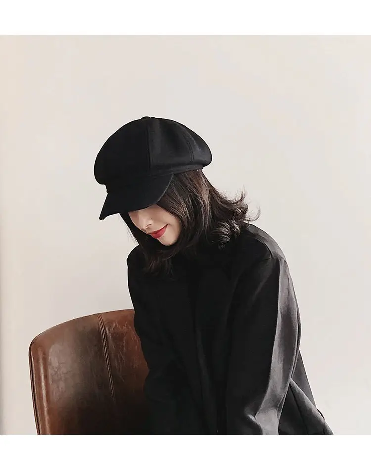 Women Woolen Beret Cap Winter Autumn Solid Color — feature 10