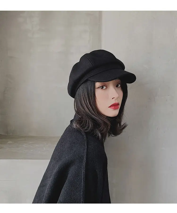 Women Woolen Beret Cap Winter Autumn Solid Color — feature 11