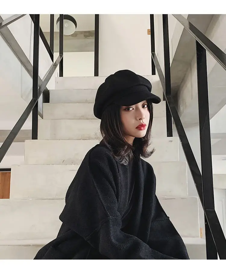 Women Woolen Beret Cap Winter Autumn Solid Color — feature 12