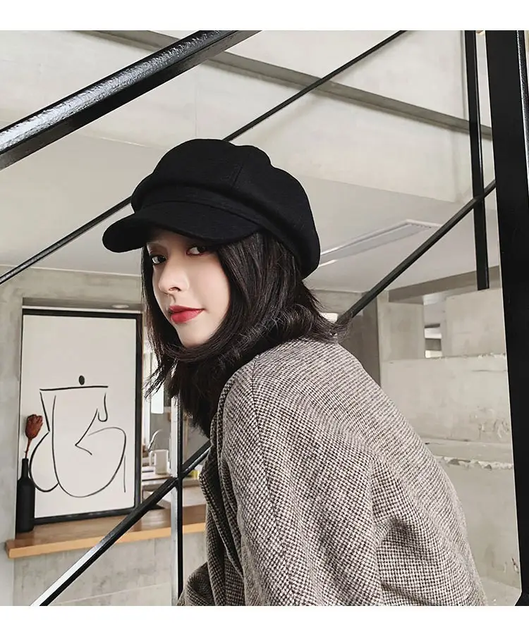 Women Woolen Beret Cap Winter Autumn Solid Color — feature 13
