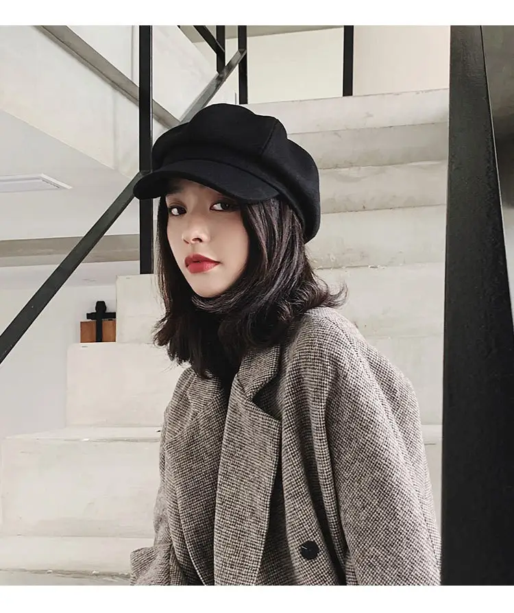 Women Woolen Beret Cap Winter Autumn Solid Color — feature 14