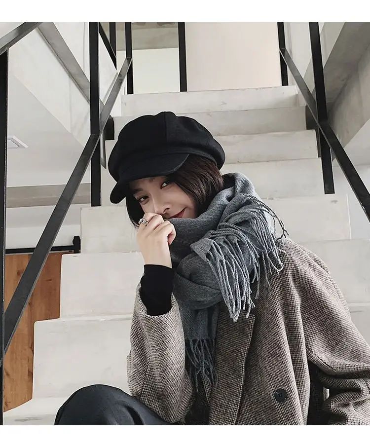 Women Woolen Beret Cap Winter Autumn Solid Color — feature 15