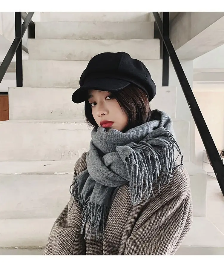 Women Woolen Beret Cap Winter Autumn Solid Color — feature 18