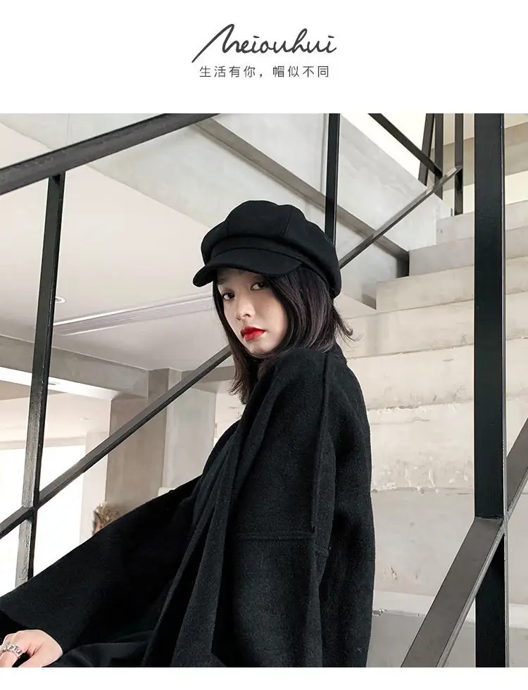 Women Woolen Beret Cap Winter Autumn Solid Color — feature 3