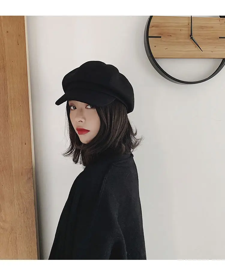 Women Woolen Beret Cap Winter Autumn Solid Color — feature 9