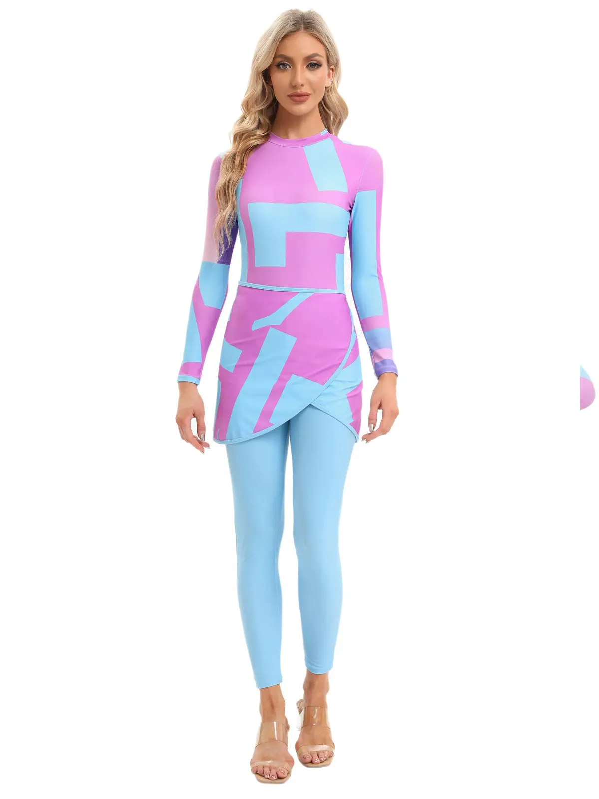 Muslim Printed 3-Piece Swimsuit Set with Scarf - Image 6