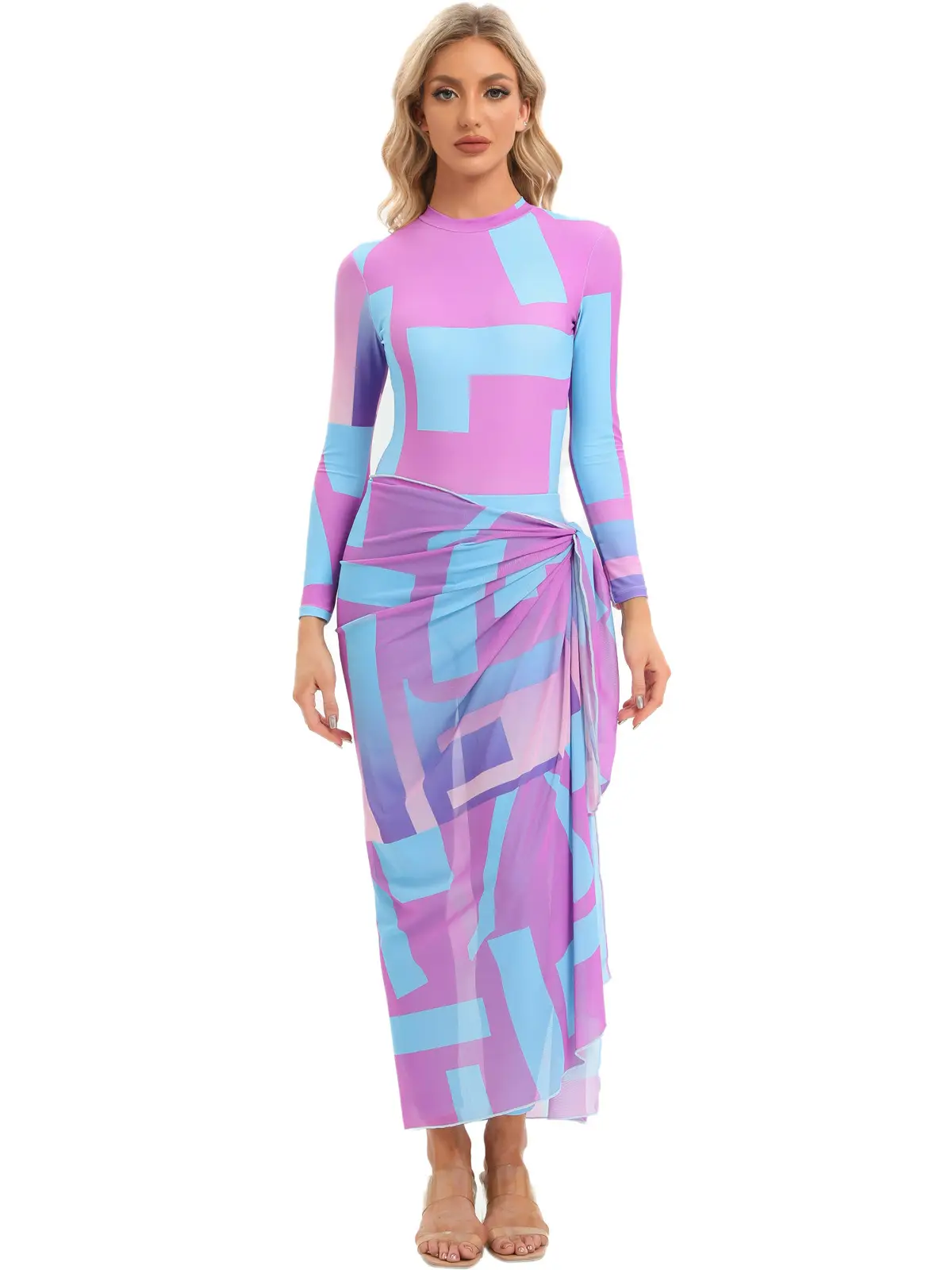 Muslim Printed 3-Piece Swimsuit Set with Scarf - Image 7