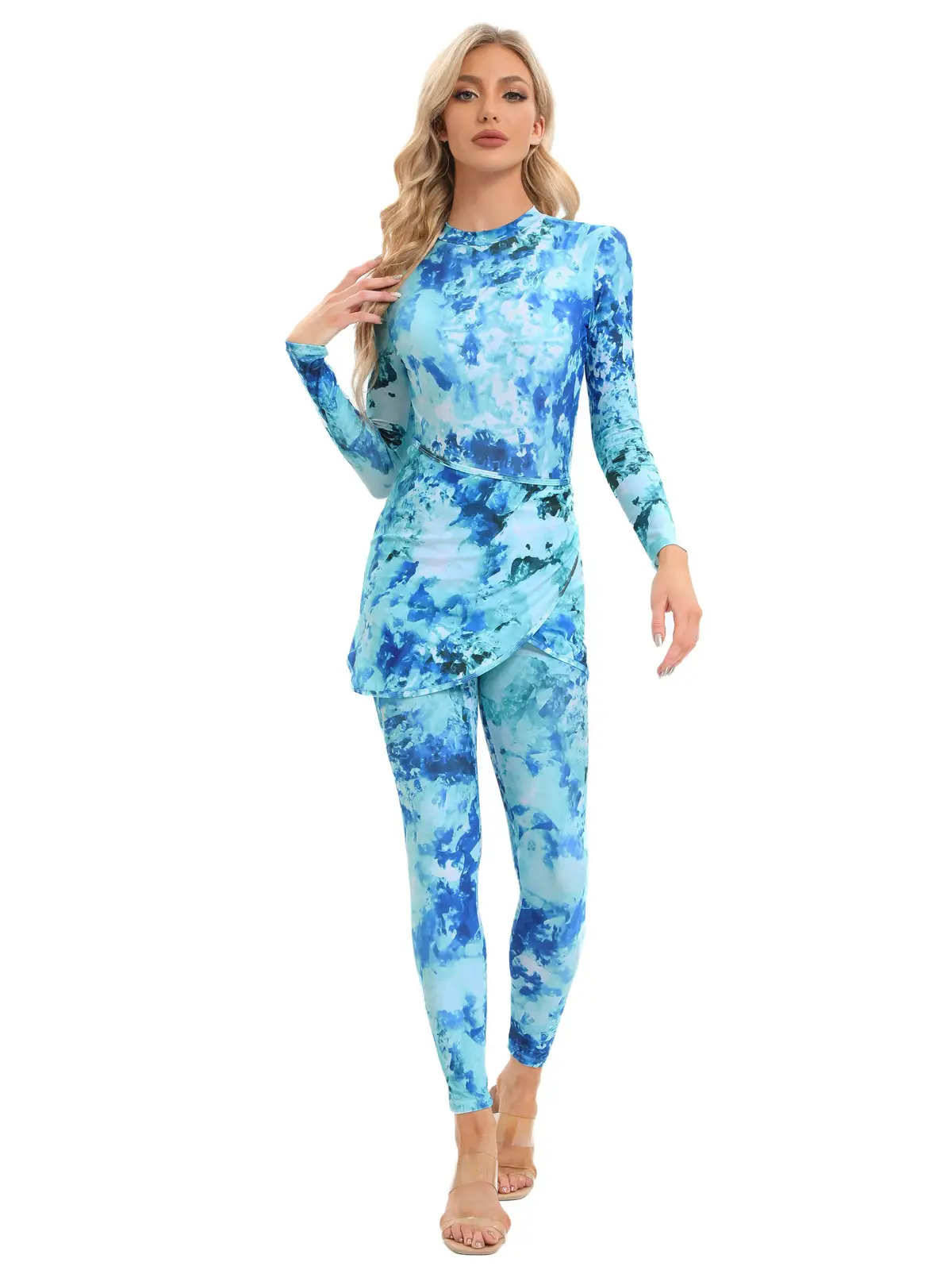 Muslim Printed 3-Piece Swimsuit Set with Scarf — feature 1