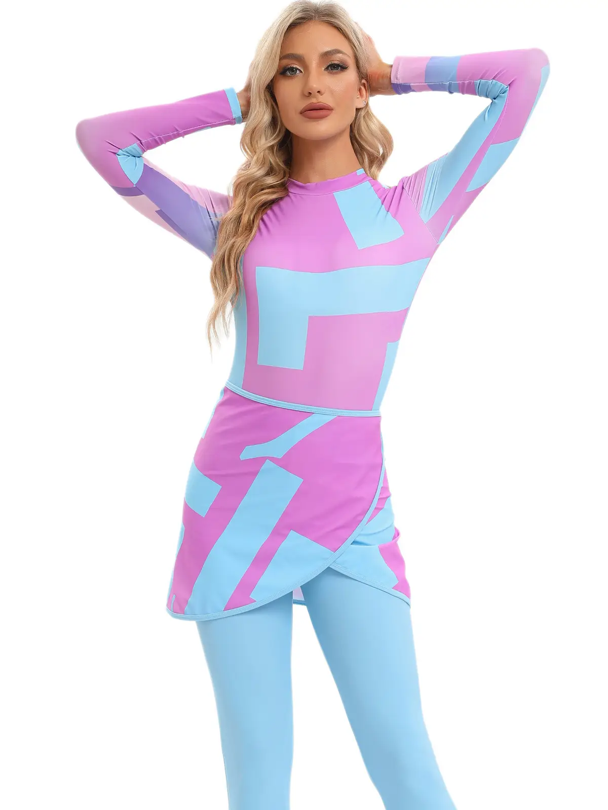 Muslim Printed 3-Piece Swimsuit Set with Scarf — feature 16