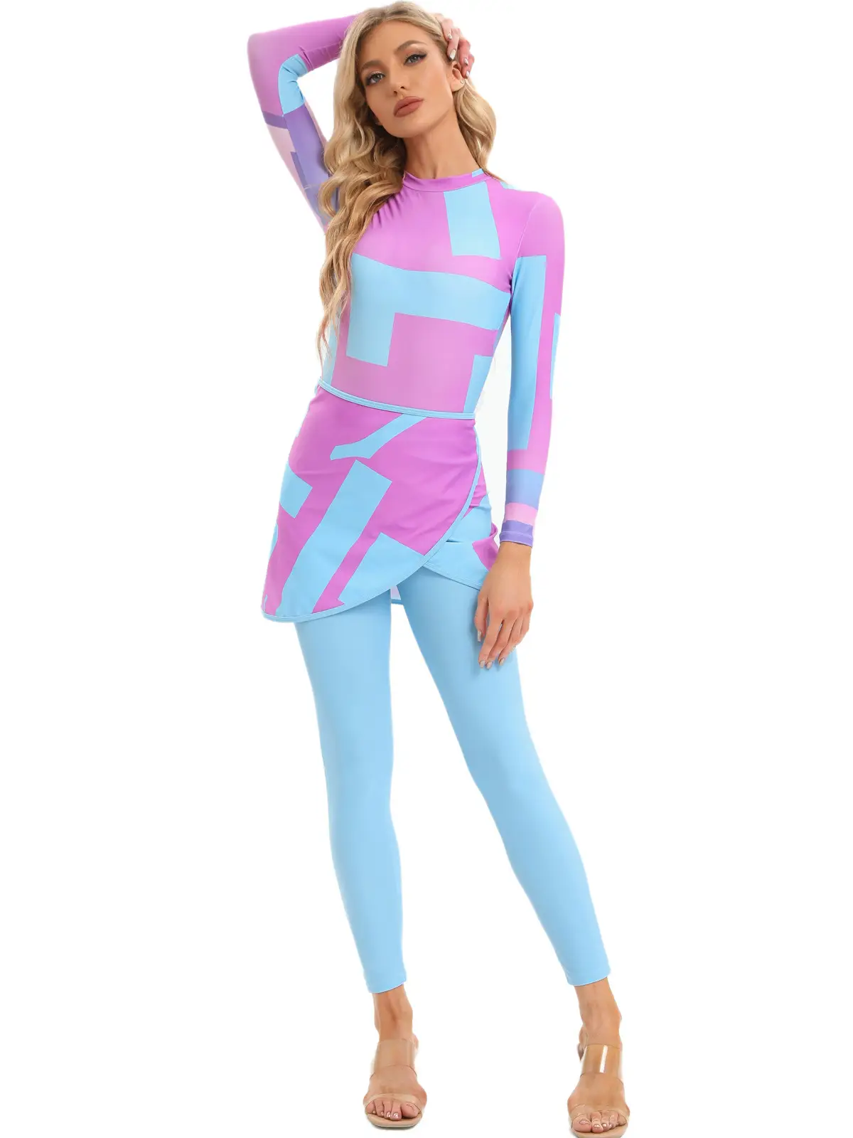 Muslim Printed 3-Piece Swimsuit Set with Scarf — feature 17