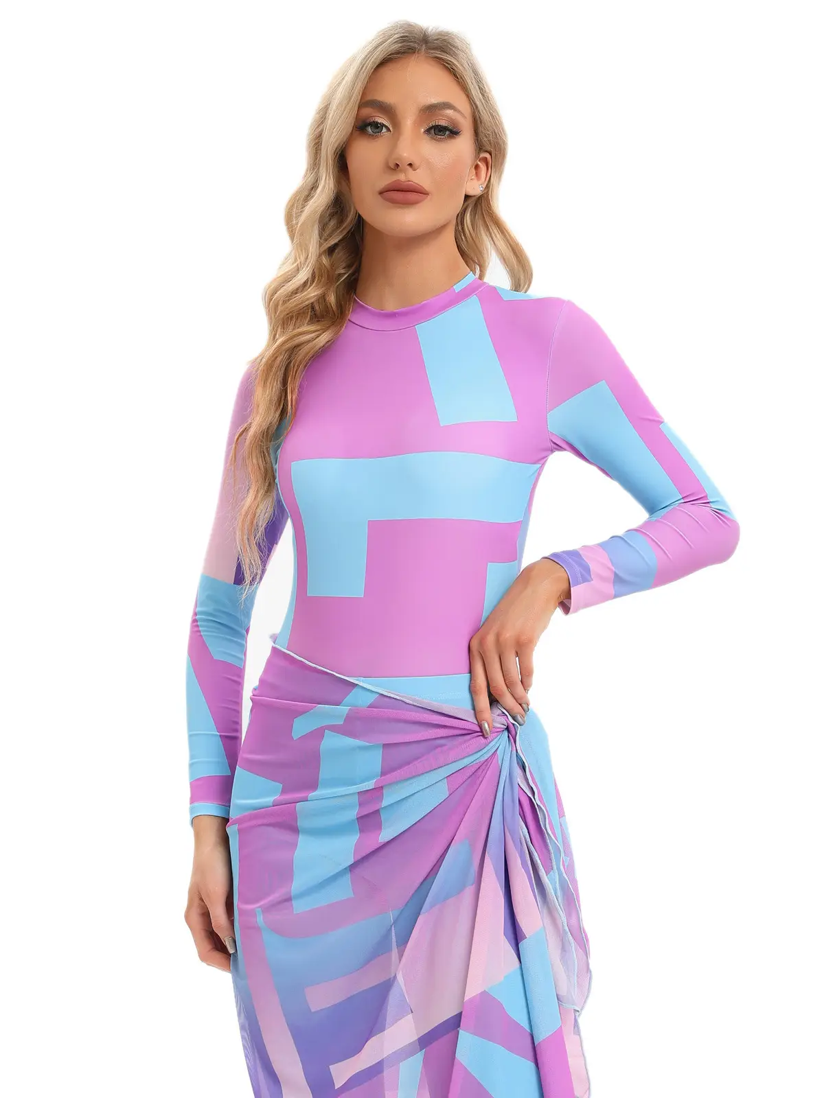 Muslim Printed 3-Piece Swimsuit Set with Scarf — feature 23