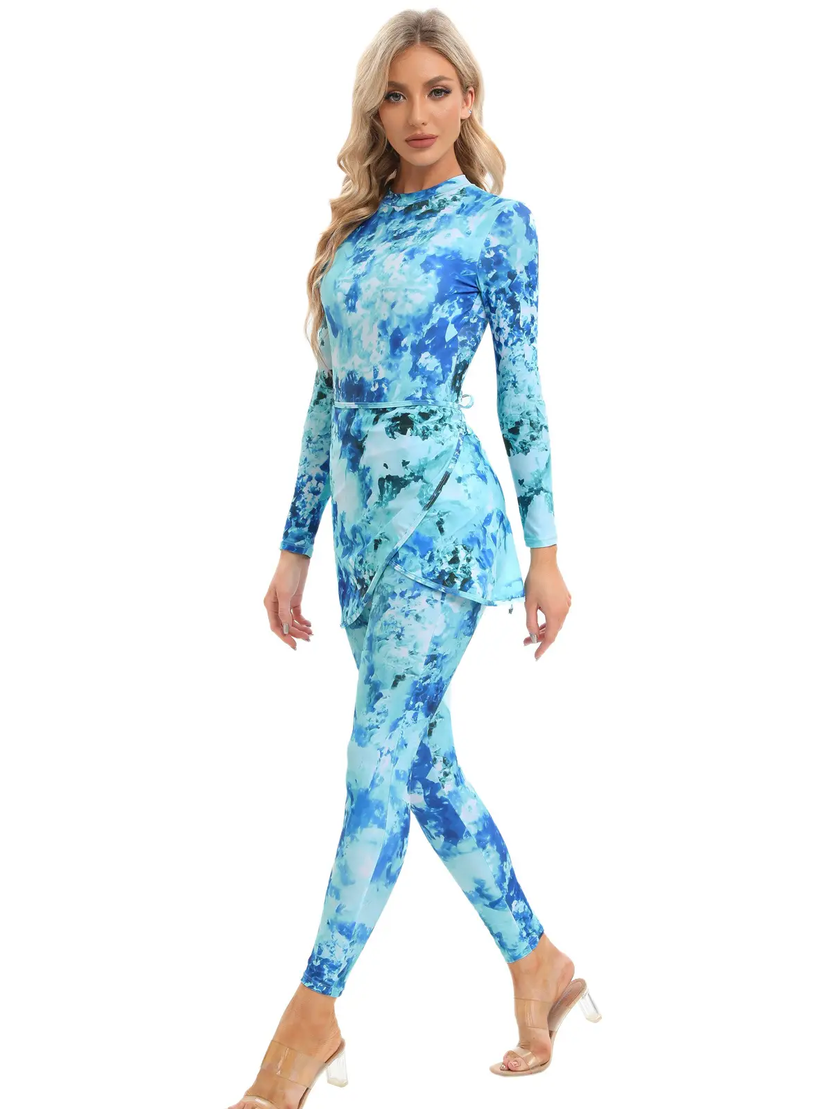 Muslim Printed 3-Piece Swimsuit Set with Scarf — feature 4