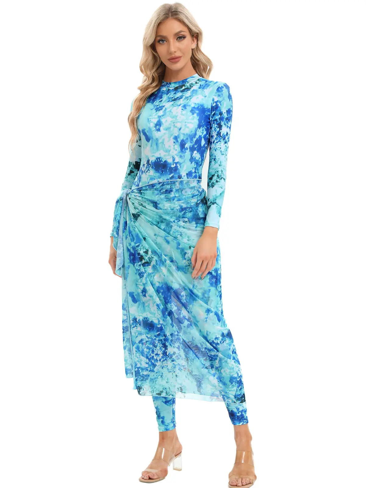Muslim Printed 3-Piece Swimsuit Set with Scarf — feature 5