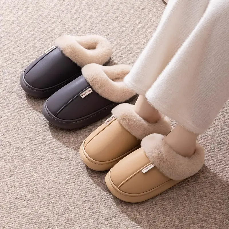2025 New Cotton Slippers for Girls Autumn and Winter Waterproof Warmth Plus Velvet Casual Couple Home Stuffed Slippers for Men