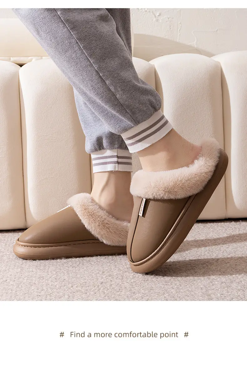 2025 New Cotton Slippers for Girls Autumn and Winter Waterproof Warmth Plus Velvet Casual Couple Home Stuffed Slippers for Men — feature 18