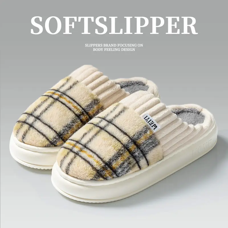 2025 New Cotton Slippers for Girls Autumn and Winter Waterproof Warmth Plus Velvet Casual Couple Home Stuffed Slippers for Men