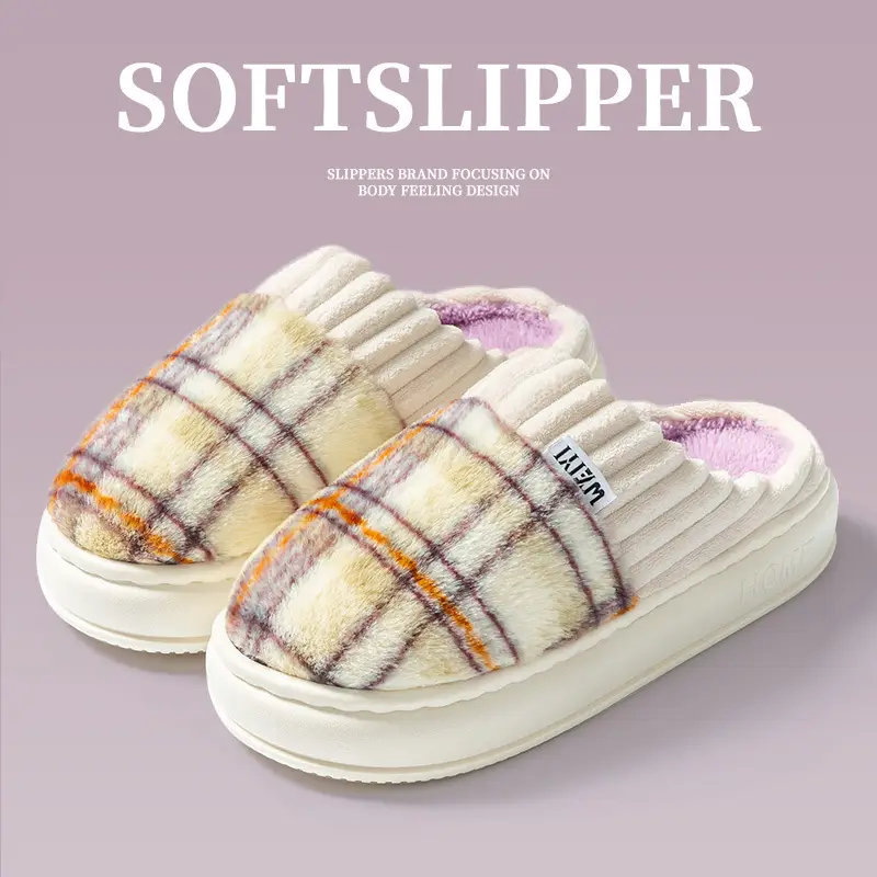 2025 New Cotton Slippers for Girls Autumn and Winter Waterproof Warmth Plus Velvet Casual Couple Home Stuffed Slippers for Men