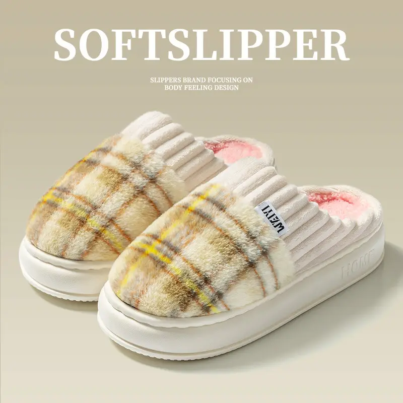 2025 New Cotton Slippers for Girls Autumn and Winter Waterproof Warmth Plus Velvet Casual Couple Home Stuffed Slippers for Men