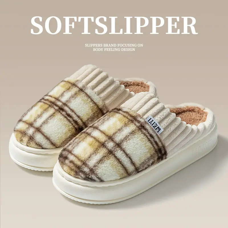 2025 New Cotton Slippers for Girls Autumn and Winter Waterproof Warmth Plus Velvet Casual Couple Home Stuffed Slippers for Men