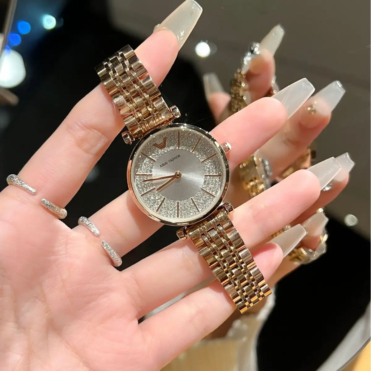 Women's Light Luxury Quartz Watch Waterproof Silver Crystal Band - Image 4