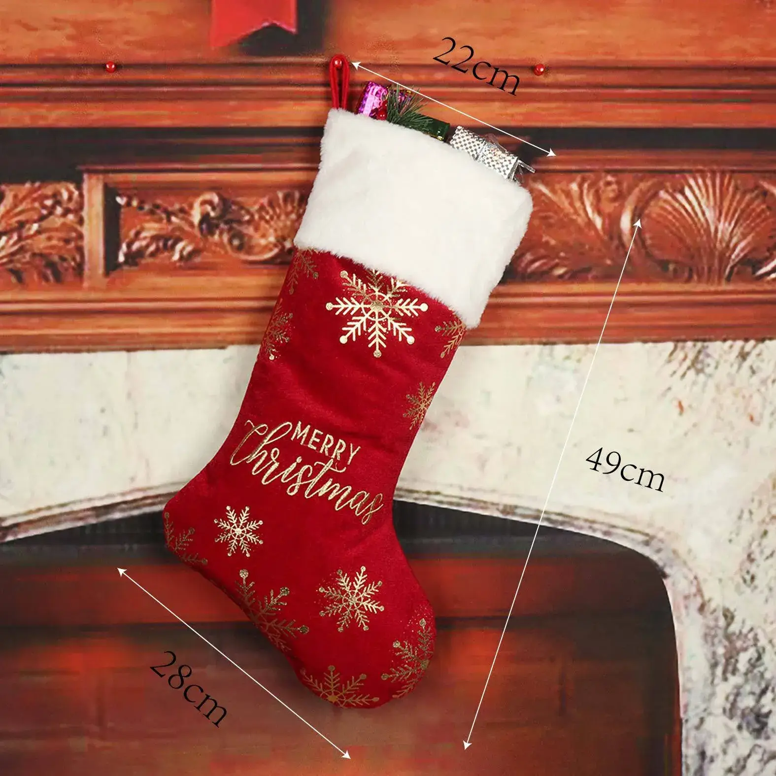 Red Embroidered Christmas Stocking Large Size Candy Bag — feature 4