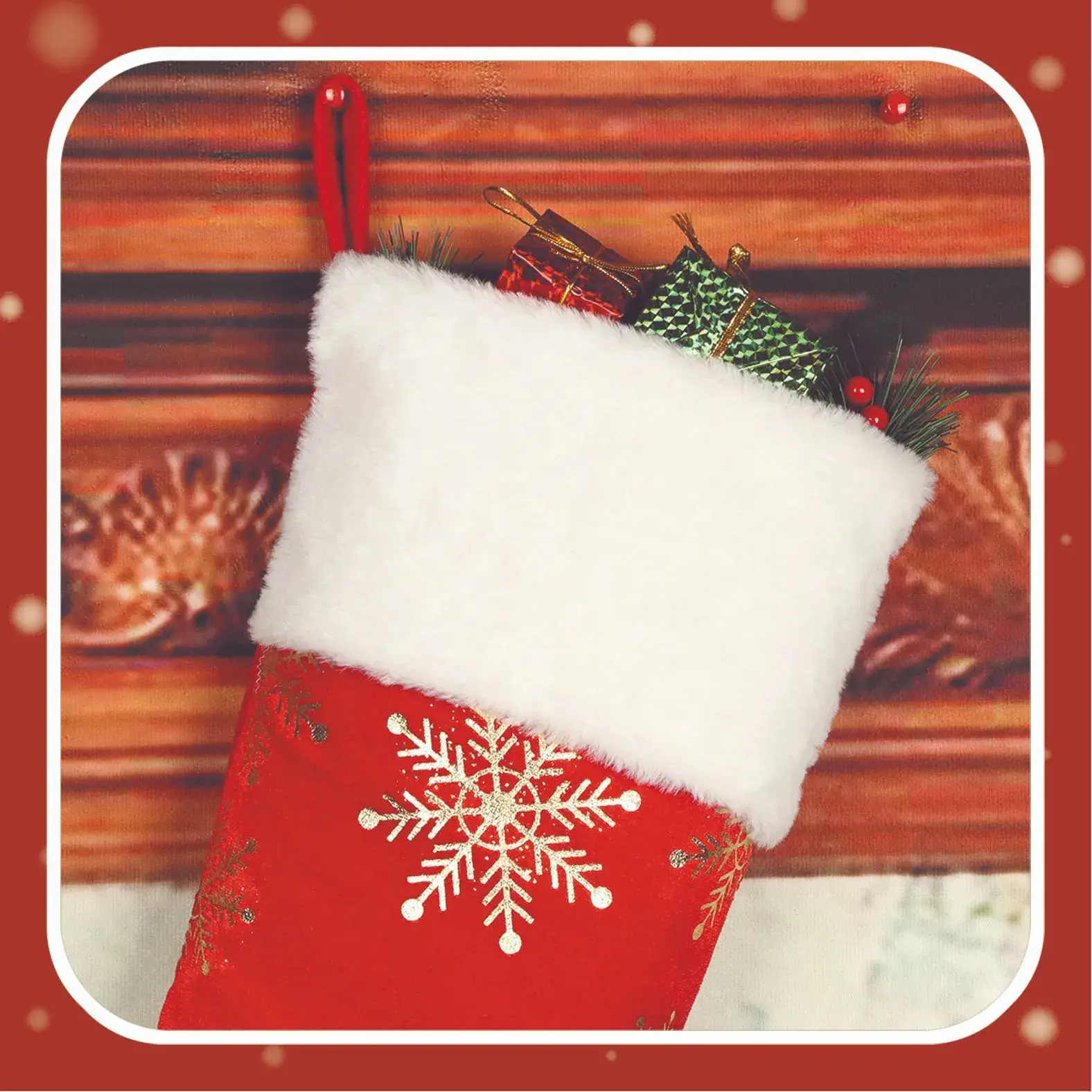 Red Embroidered Christmas Stocking Large Size Candy Bag — feature 5