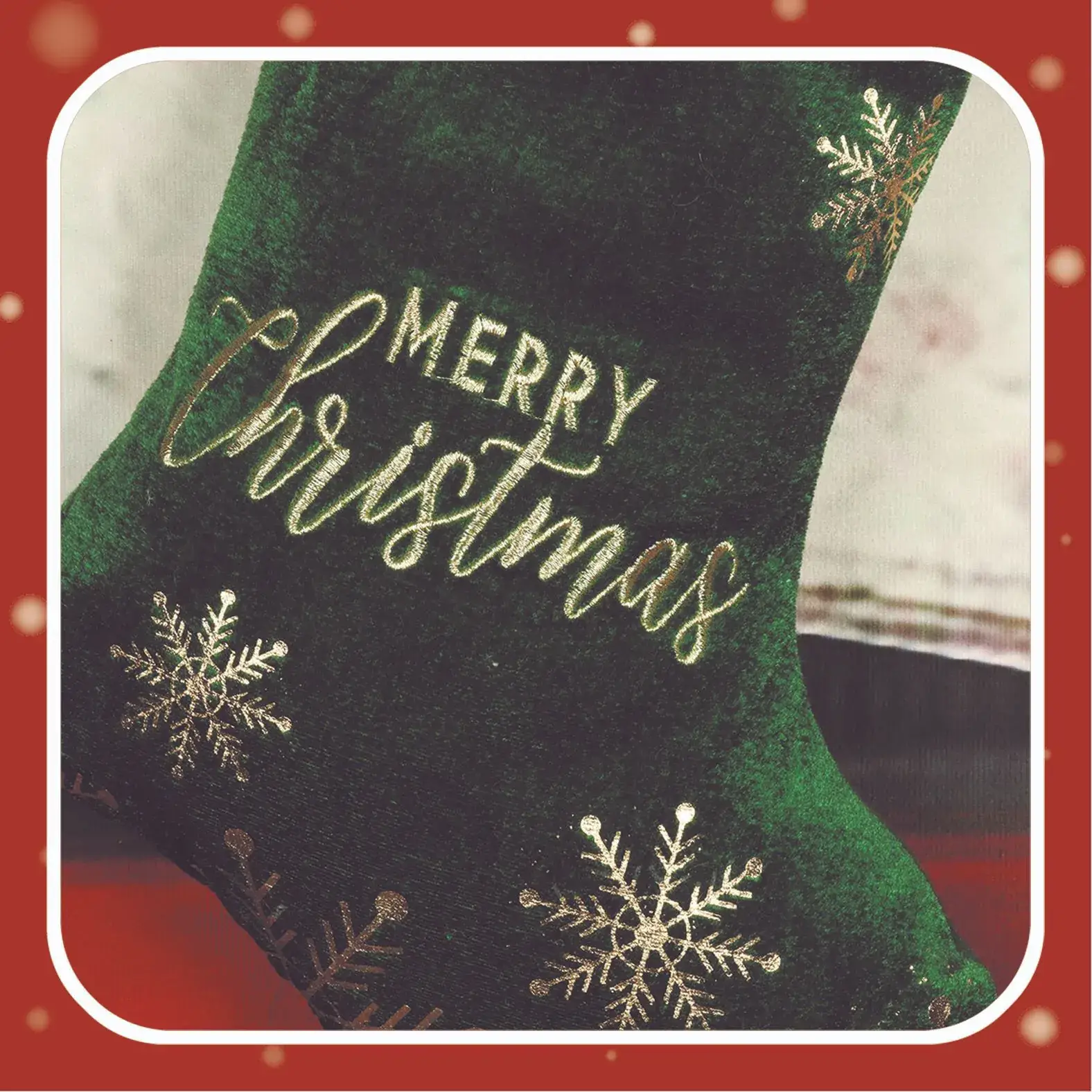 Red Embroidered Christmas Stocking Large Size Candy Bag — feature 7