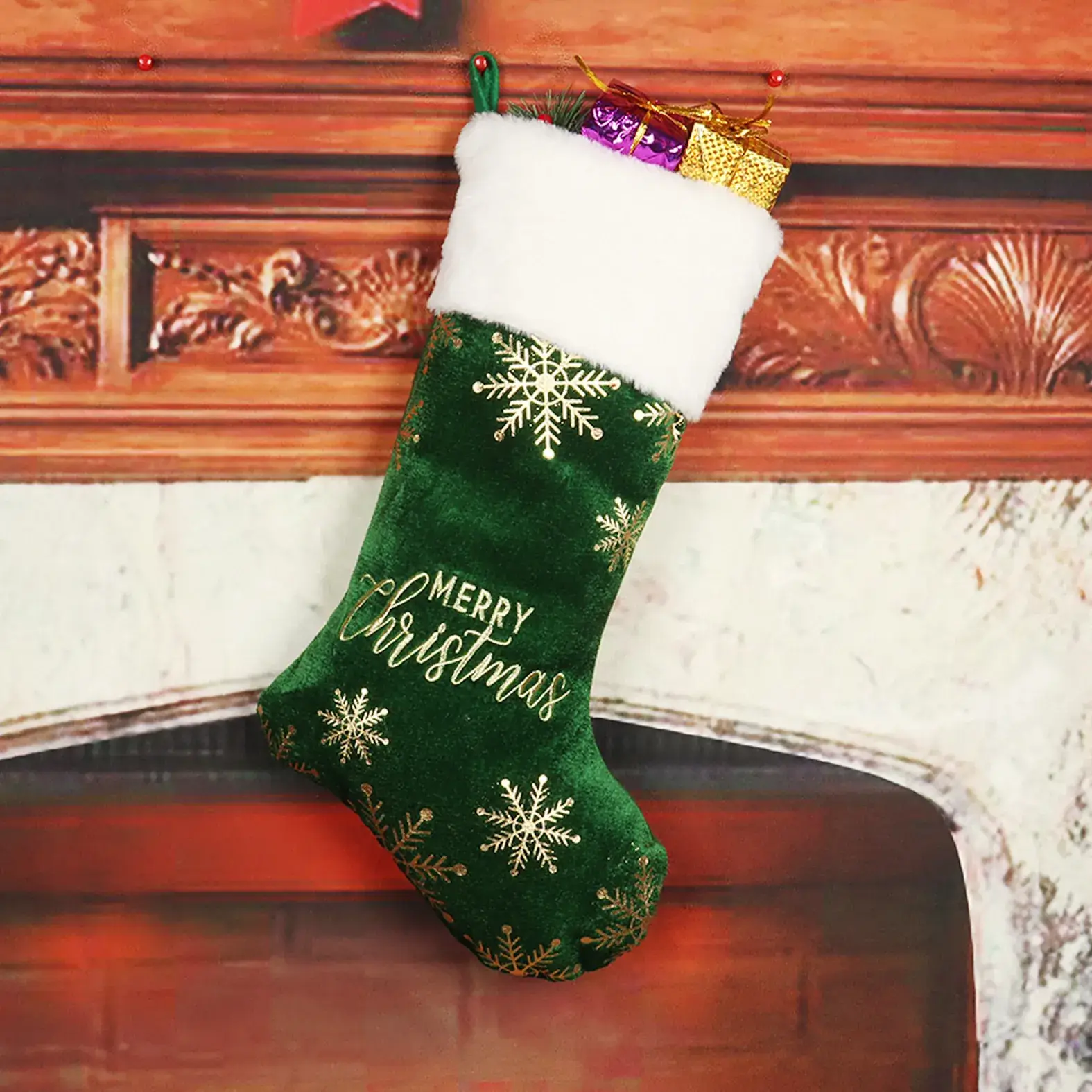 Red Embroidered Christmas Stocking Large Size Candy Bag - Image 2