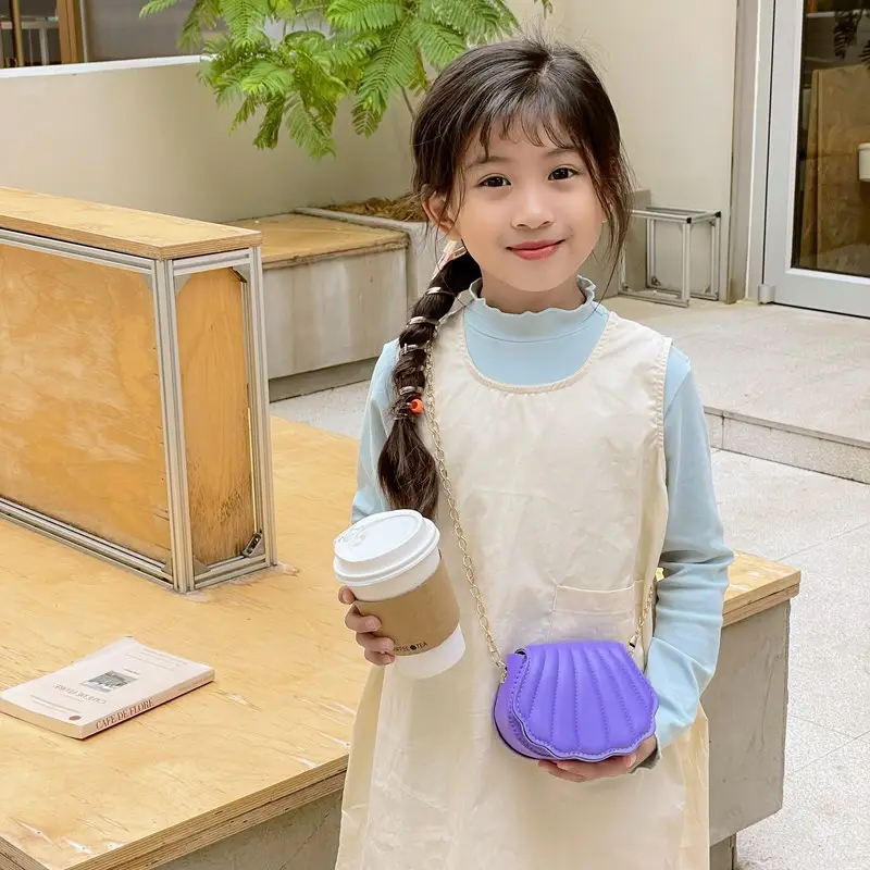 Cute Shell Bag for Kids Girls Blue Chain Shoulder - Image 10