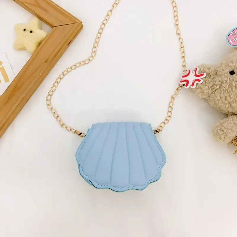Cute Shell Bag for Kids Girls Blue Chain Shoulder - Image 3