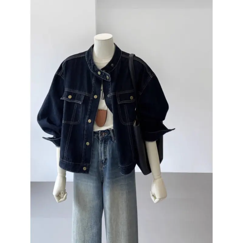 Women Denim Jacket Dark Blue 2024 Small