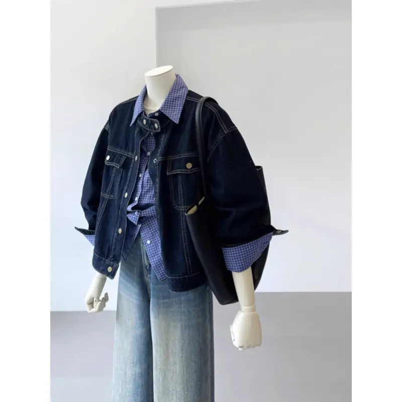 Women Denim Jacket Dark Blue 2024 Small — feature 3