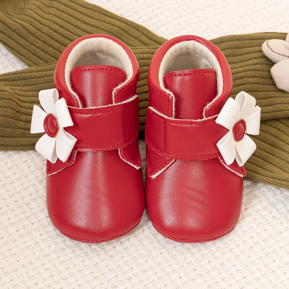 Brown Flower Velcro Baby Shoes for Toddlers