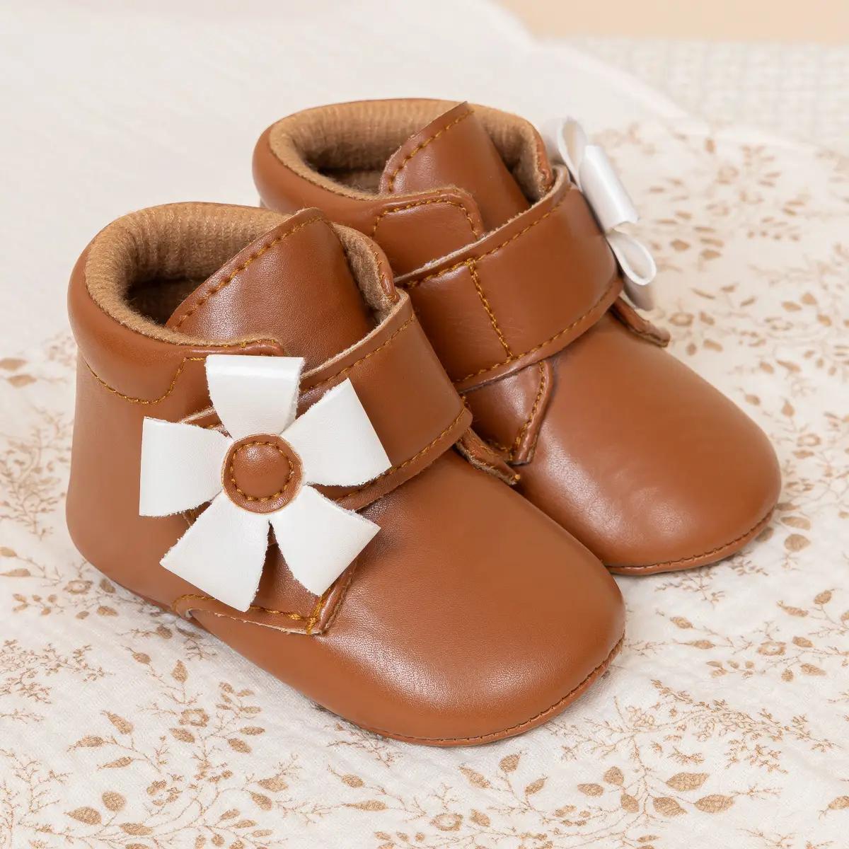 Brown Flower Velcro Baby Shoes for Toddlers — feature 17