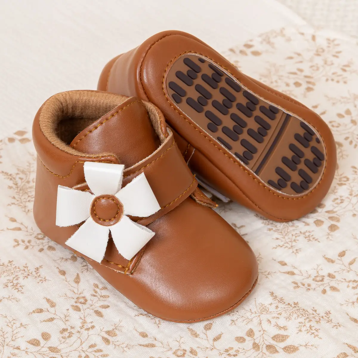 Brown Flower Velcro Baby Shoes for Toddlers — feature 19