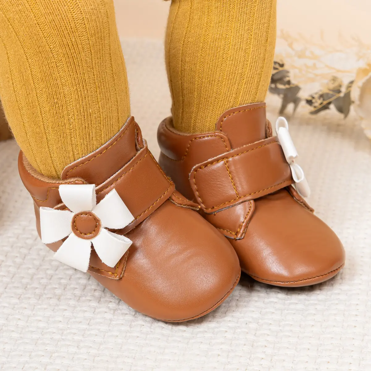 Brown Flower Velcro Baby Shoes for Toddlers — feature 25