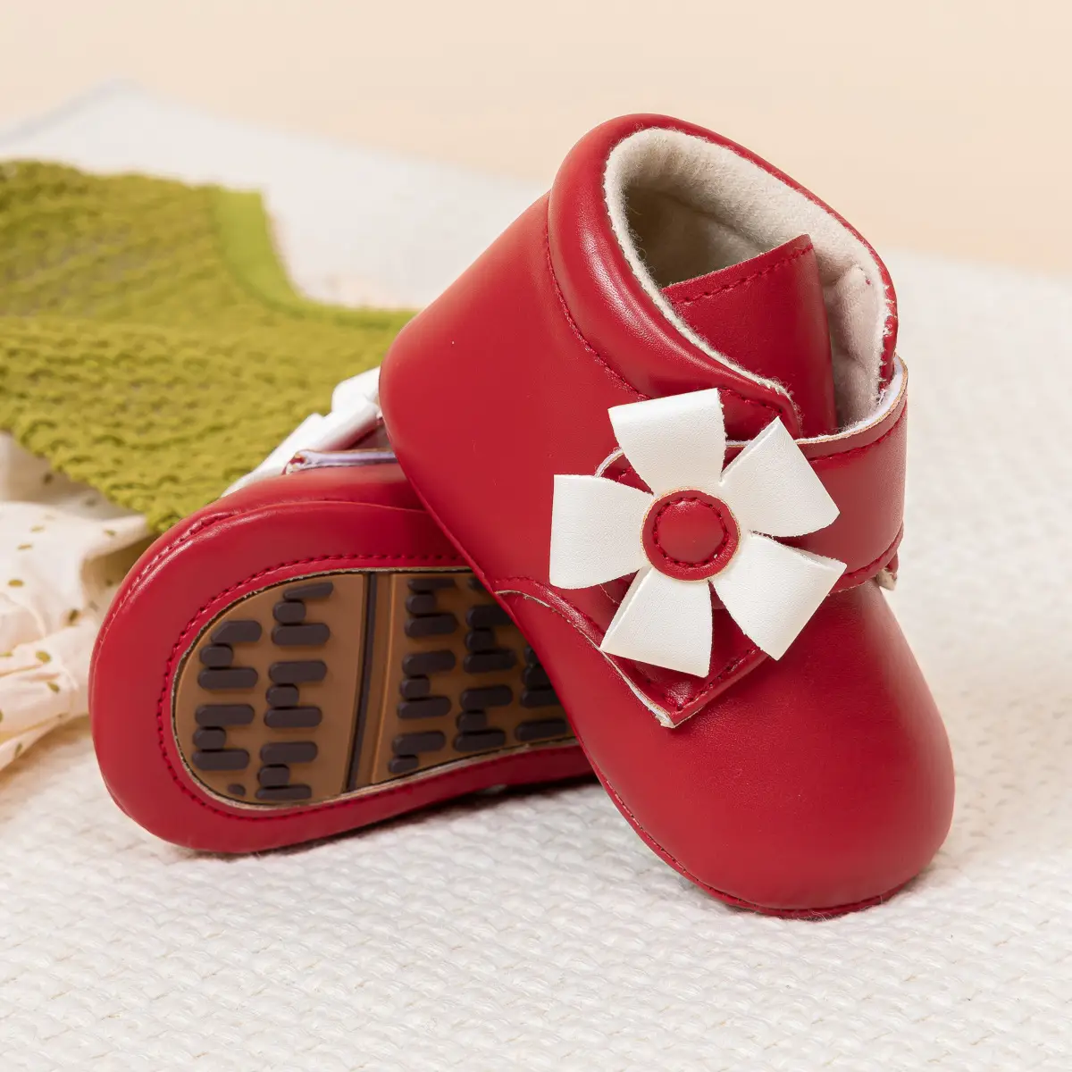 Brown Flower Velcro Baby Shoes for Toddlers — feature 9