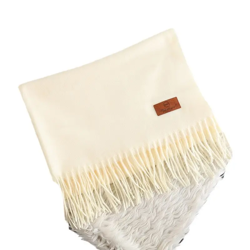 Red Scarf Annual Meeting Gift Free Design Logo Custom Pure Color Scarf Imitation Cashmere Autumn and Winter Versatile Shawl