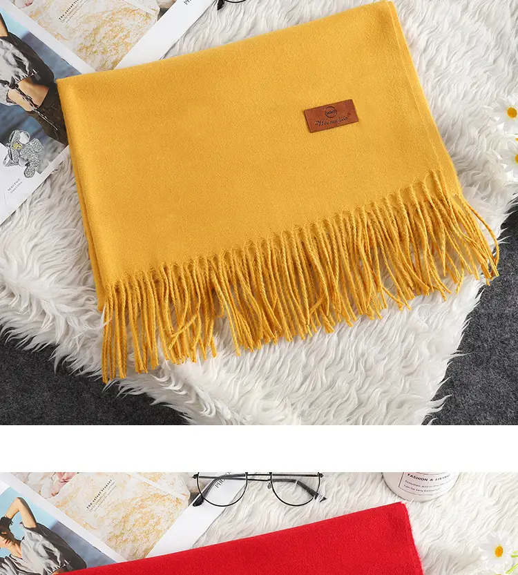 Red Scarf Annual Meeting Gift Free Design Logo Custom Pure Color Scarf Imitation Cashmere Autumn and Winter Versatile Shawl — feature 12