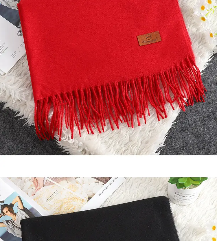 Red Scarf Annual Meeting Gift Free Design Logo Custom Pure Color Scarf Imitation Cashmere Autumn and Winter Versatile Shawl — feature 13