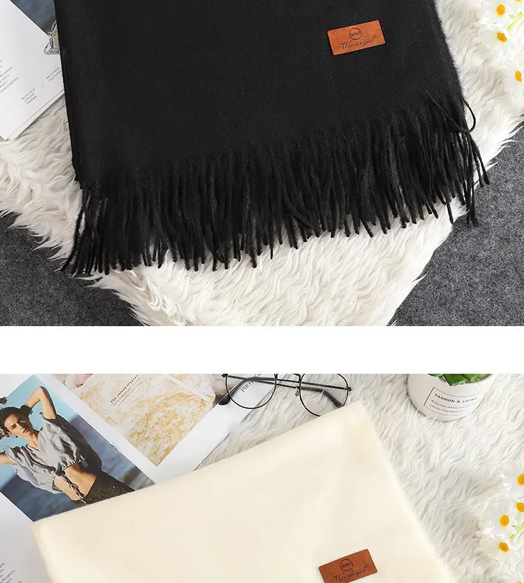 Red Scarf Annual Meeting Gift Free Design Logo Custom Pure Color Scarf Imitation Cashmere Autumn and Winter Versatile Shawl — feature 14