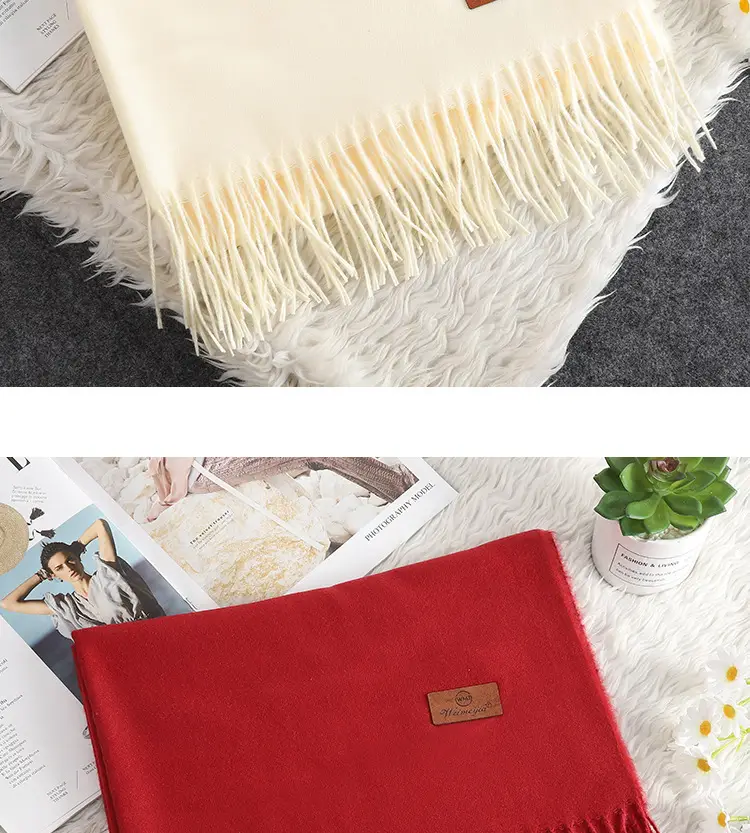 Red Scarf Annual Meeting Gift Free Design Logo Custom Pure Color Scarf Imitation Cashmere Autumn and Winter Versatile Shawl — feature 15