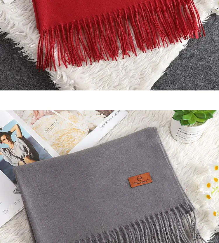 Red Scarf Annual Meeting Gift Free Design Logo Custom Pure Color Scarf Imitation Cashmere Autumn and Winter Versatile Shawl — feature 16